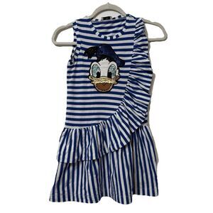 Monnalisa x Disney Donald Duck Kids Girls Dress White And Blue Striped Size 9